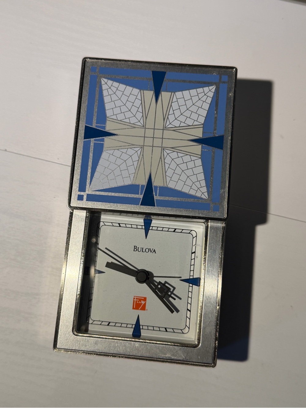 Bulova Blue and Silver Decorative Folding Travel Clock
